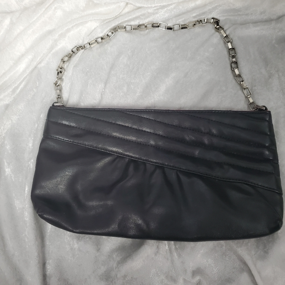 Victoria's Secret Black Faux Quilt Leather Night Bag